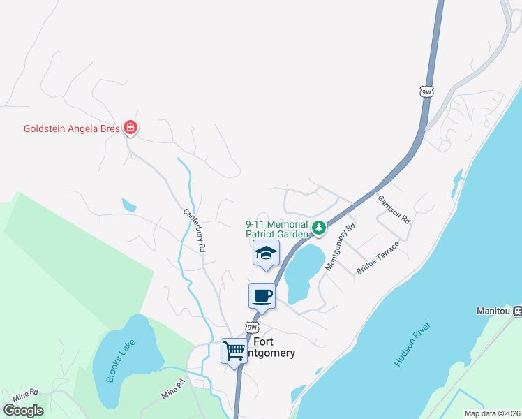map of restaurants, bars, coffee shops, grocery stores, and more near 74 Corbin Hill Road in Fort Montgomery