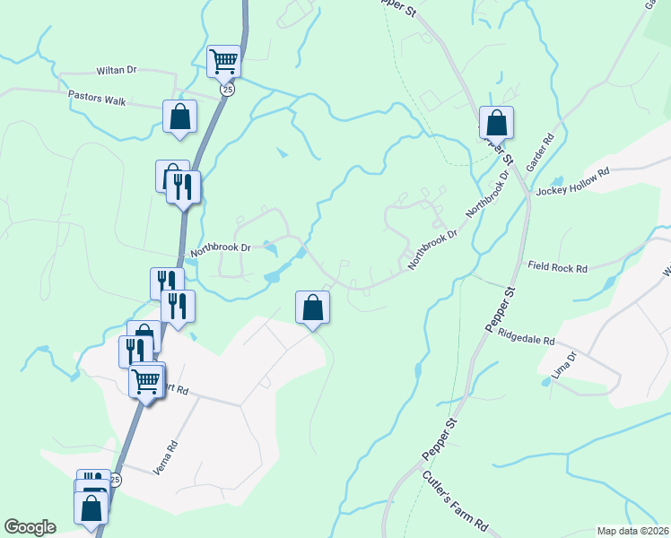 map of restaurants, bars, coffee shops, grocery stores, and more near 5 Timber Lane in Monroe