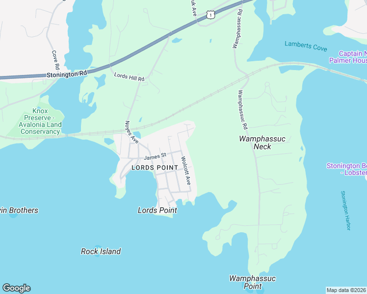 map of restaurants, bars, coffee shops, grocery stores, and more near 29 Wolcott Avenue in Stonington
