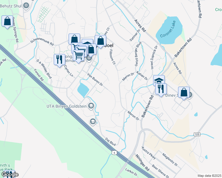 map of restaurants, bars, coffee shops, grocery stores, and more near 23 Van Buren Drive in Palm Tree