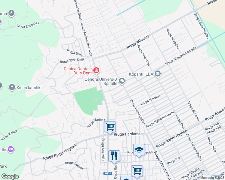 map of restaurants, bars, coffee shops, grocery stores, and more near Rruga Kuvendi Franceskan in Durrës