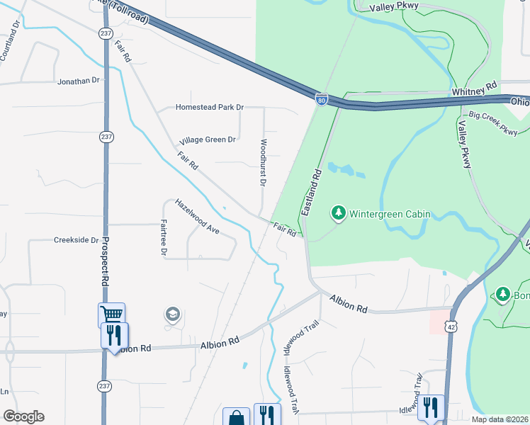 map of restaurants, bars, coffee shops, grocery stores, and more near 10013 Woodhurst Drive in Strongsville