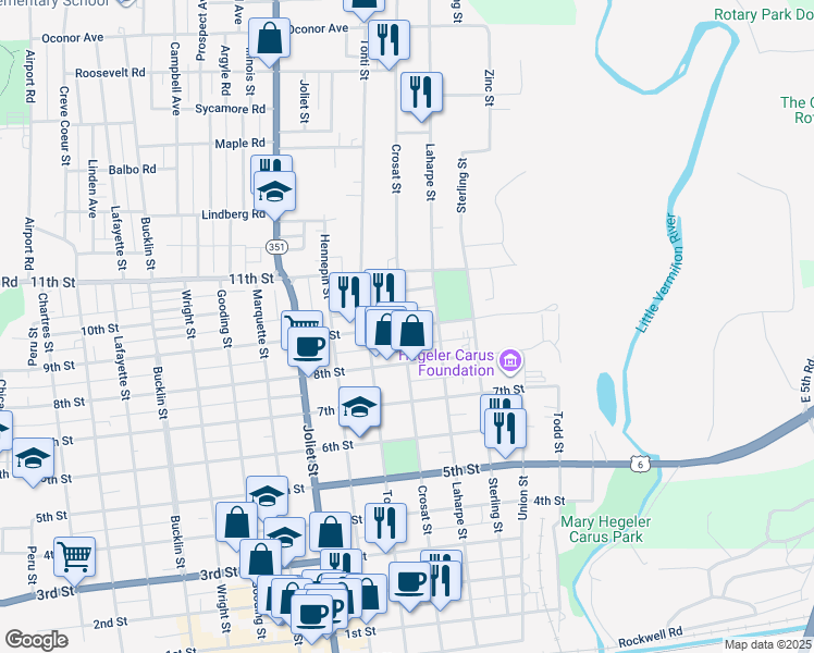 map of restaurants, bars, coffee shops, grocery stores, and more near 1106 9th Street in LaSalle