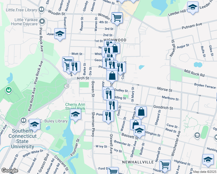 map of restaurants, bars, coffee shops, grocery stores, and more near 16 Easton Street in Hamden