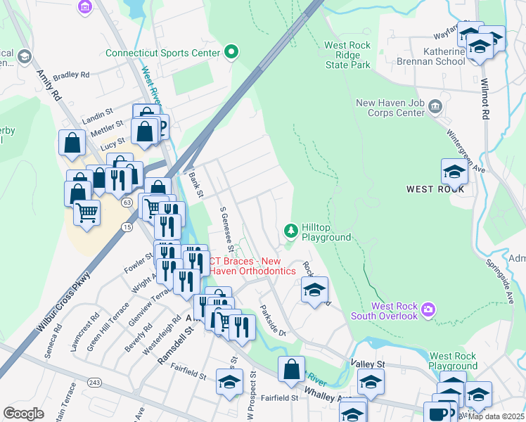 map of restaurants, bars, coffee shops, grocery stores, and more near 523 Valley Street in New Haven