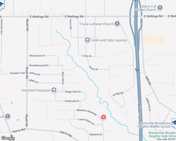map of restaurants, bars, coffee shops, grocery stores, and more near 4092 Diana Drive in Broadview Heights