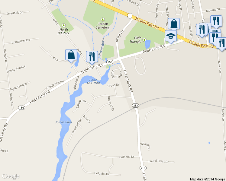 map of restaurants, bars, coffee shops, grocery stores, and more near 9 Trumbull Road in Waterford