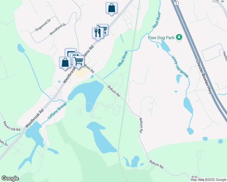 map of restaurants, bars, coffee shops, grocery stores, and more near 30 Bokum Road in Essex