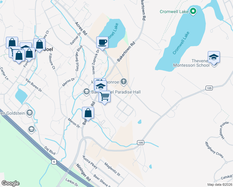 map of restaurants, bars, coffee shops, grocery stores, and more near 25 Dinev Road in Palm Tree