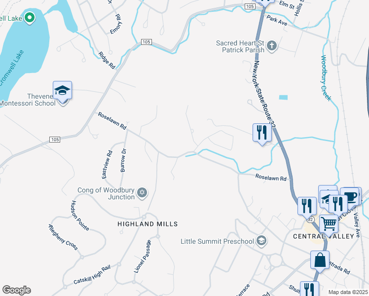 map of restaurants, bars, coffee shops, grocery stores, and more near 108 Roselawn Road in Woodbury