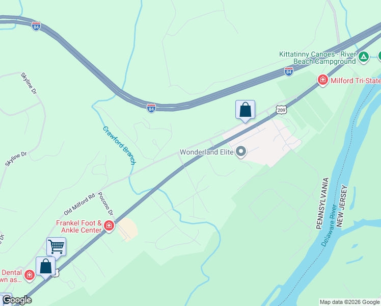 map of restaurants, bars, coffee shops, grocery stores, and more near Schneider Ln in Milford