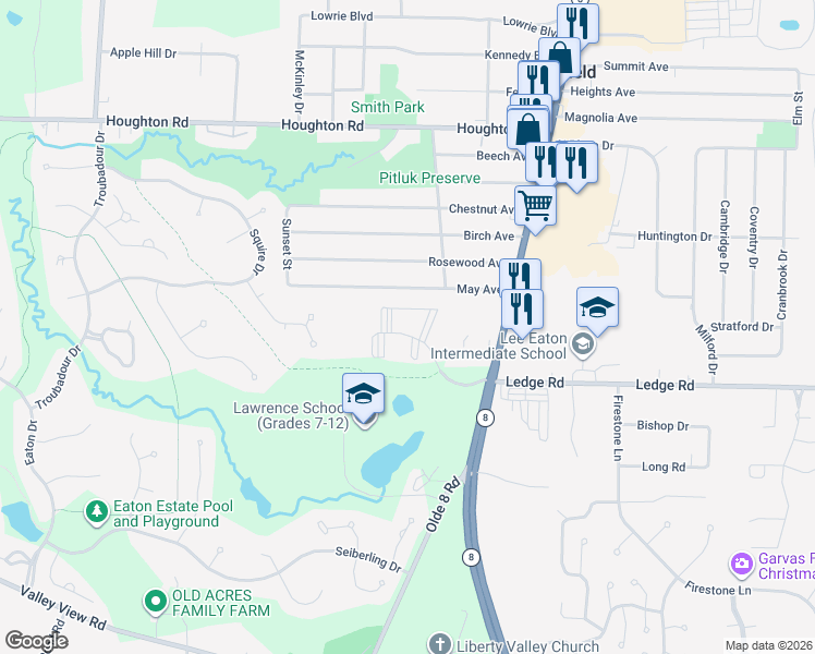 map of restaurants, bars, coffee shops, grocery stores, and more near 201 Eaton Ridge Drive in Northfield