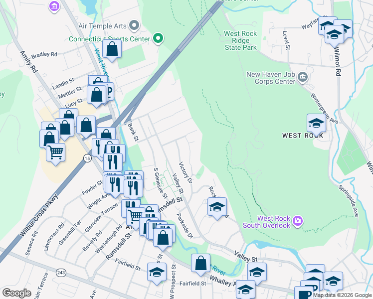 map of restaurants, bars, coffee shops, grocery stores, and more near 28 Hilltop Road in New Haven