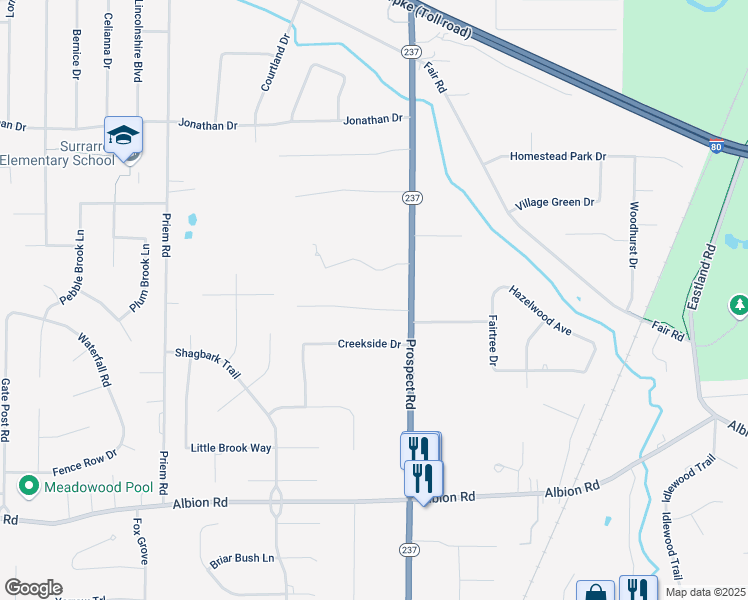 map of restaurants, bars, coffee shops, grocery stores, and more near 21126 Breckenridge Lane in Strongsville