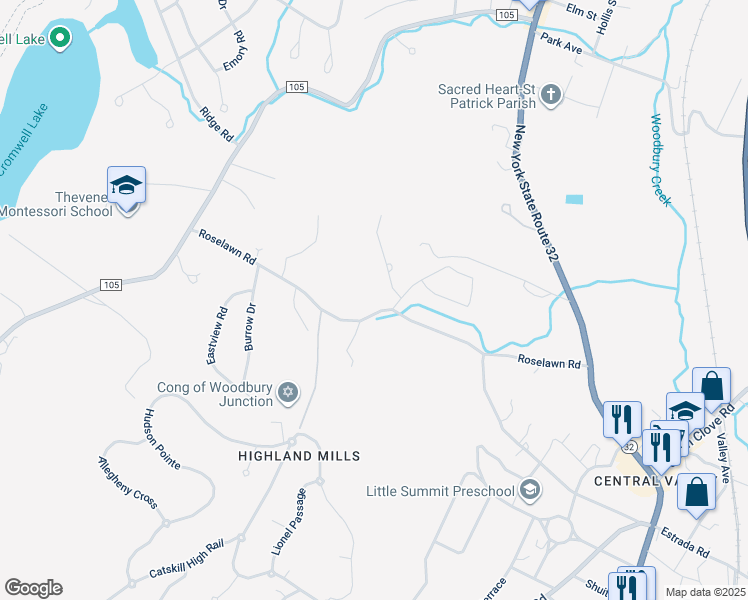 map of restaurants, bars, coffee shops, grocery stores, and more near 108 Roselawn Road in Woodbury