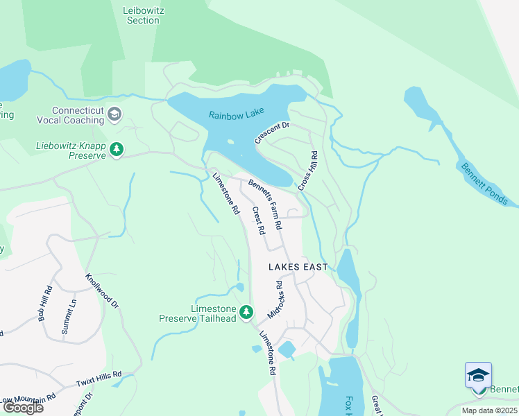 map of restaurants, bars, coffee shops, grocery stores, and more near 32 Crest Road in Ridgefield