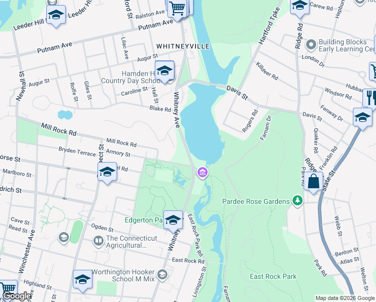 map of restaurants, bars, coffee shops, grocery stores, and more near 1047 Whitney Avenue in Hamden