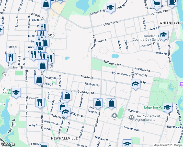 map of restaurants, bars, coffee shops, grocery stores, and more near 214 Morse Street in Hamden