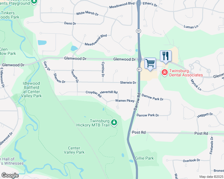 map of restaurants, bars, coffee shops, grocery stores, and more near 2391 Haverhill Road in Twinsburg