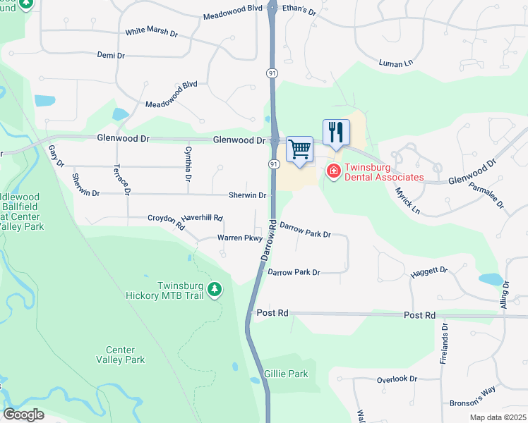 map of restaurants, bars, coffee shops, grocery stores, and more near in Twinsburg