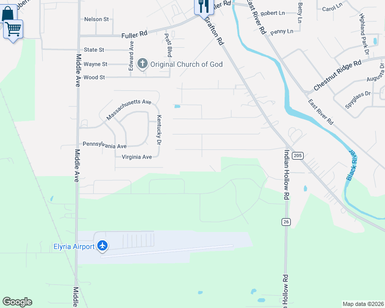 map of restaurants, bars, coffee shops, grocery stores, and more near 414 Southwood Drive in Elyria