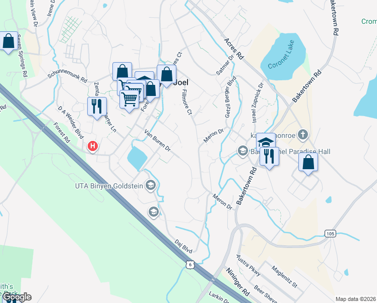 map of restaurants, bars, coffee shops, grocery stores, and more near 23 Van Buren Drive in Palm Tree