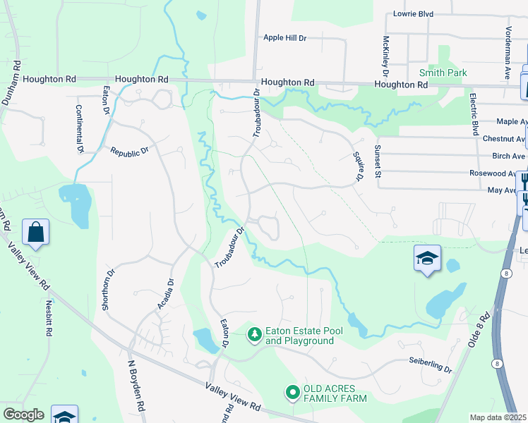 map of restaurants, bars, coffee shops, grocery stores, and more near 433 Woodside Drive in Northfield