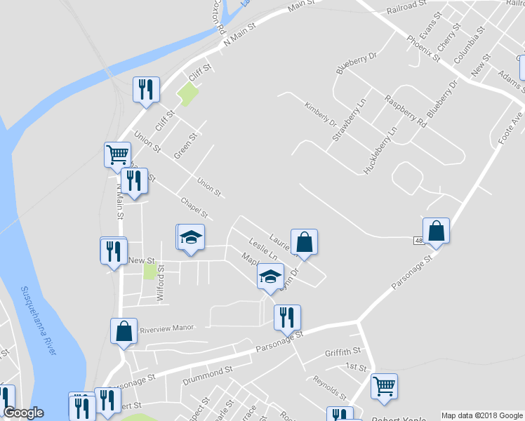 map of restaurants, bars, coffee shops, grocery stores, and more near 111 Laurie Lane in Pittston