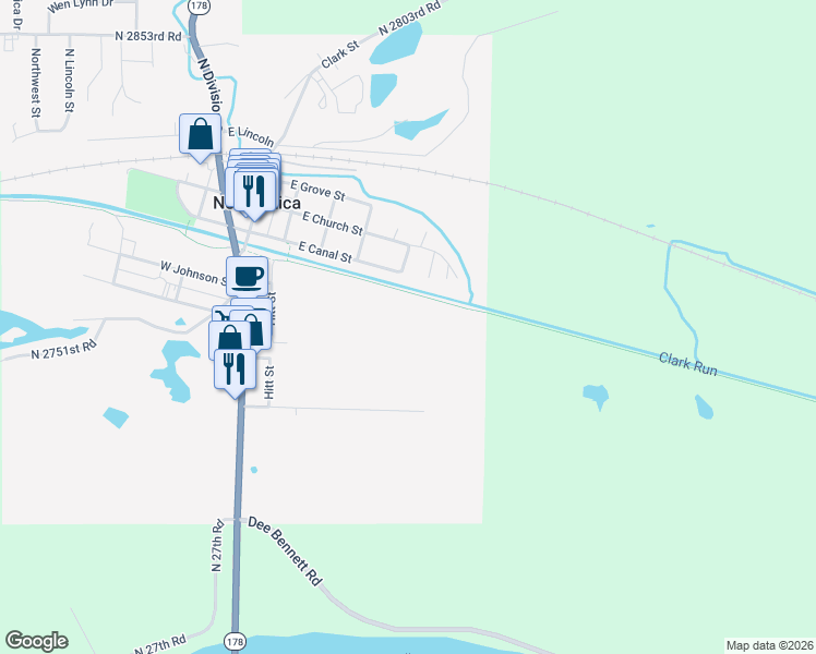 map of restaurants, bars, coffee shops, grocery stores, and more near Donaldson Street in North Utica