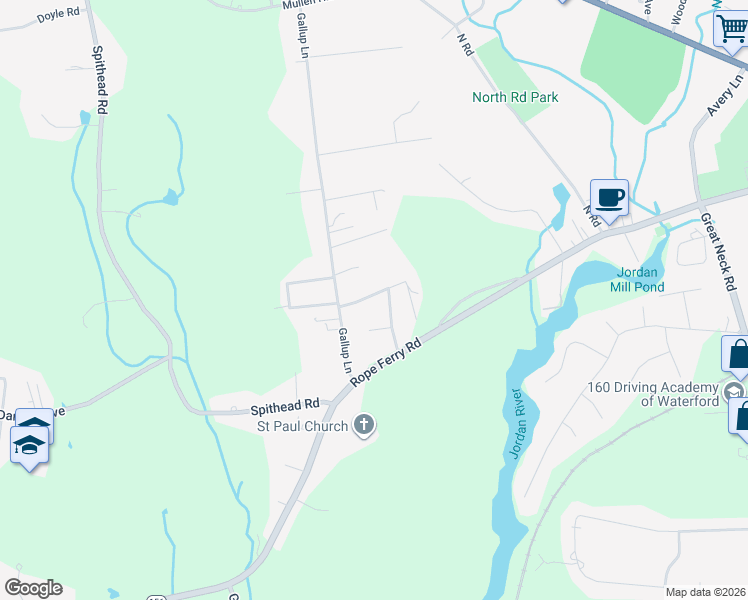 map of restaurants, bars, coffee shops, grocery stores, and more near 8 Maple Terrace in Waterford