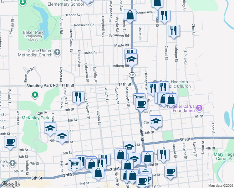 map of restaurants, bars, coffee shops, grocery stores, and more near 598 10th Street in LaSalle