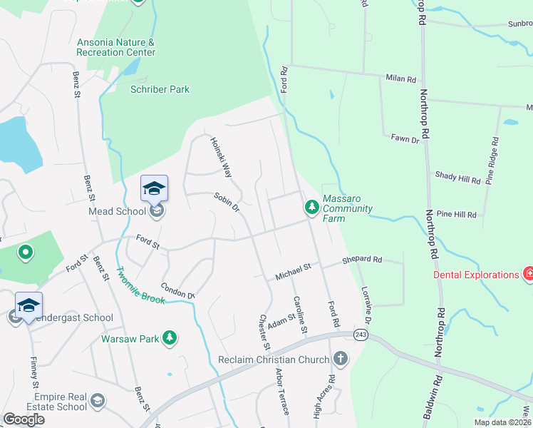 map of restaurants, bars, coffee shops, grocery stores, and more near 10 Finnucan Drive in Ansonia