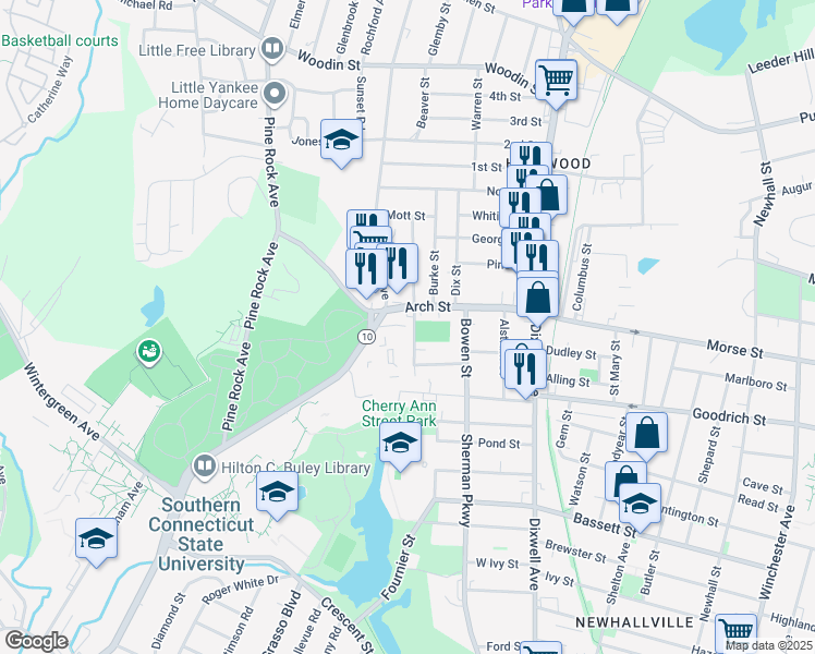 map of restaurants, bars, coffee shops, grocery stores, and more near 141 Arch Street in Hamden