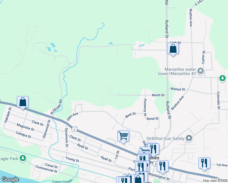 map of restaurants, bars, coffee shops, grocery stores, and more near 471 North Street in Marseilles