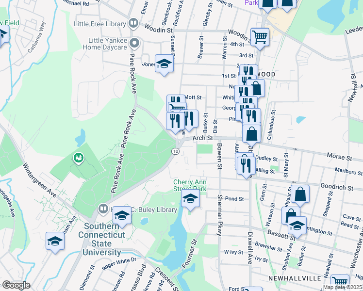 map of restaurants, bars, coffee shops, grocery stores, and more near 655 Fitch Street in Hamden