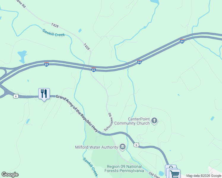 map of restaurants, bars, coffee shops, grocery stores, and more near Ironwood Ct in Milford