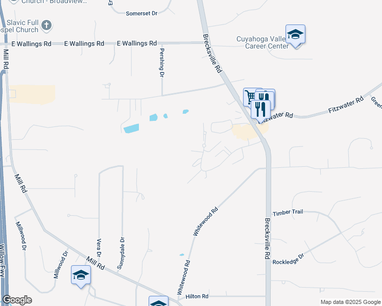 map of restaurants, bars, coffee shops, grocery stores, and more near 6870 Carriage Hill Drive in Brecksville