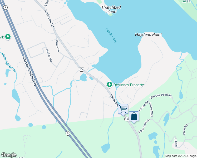 map of restaurants, bars, coffee shops, grocery stores, and more near 3 South Cove Lane in Essex