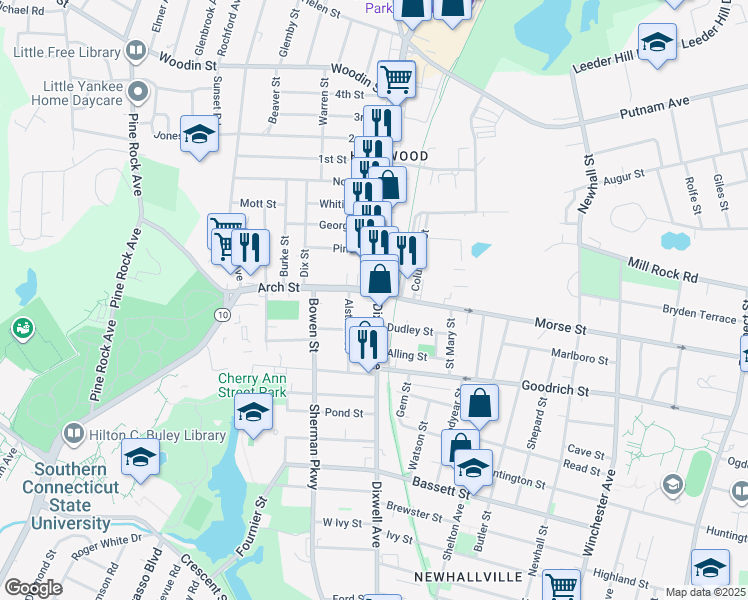 map of restaurants, bars, coffee shops, grocery stores, and more near 930 Dixwell Avenue in Hamden