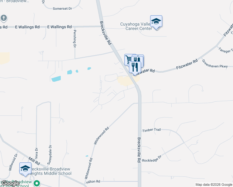 map of restaurants, bars, coffee shops, grocery stores, and more near 7005 Carriage Hill Drive in Brecksville