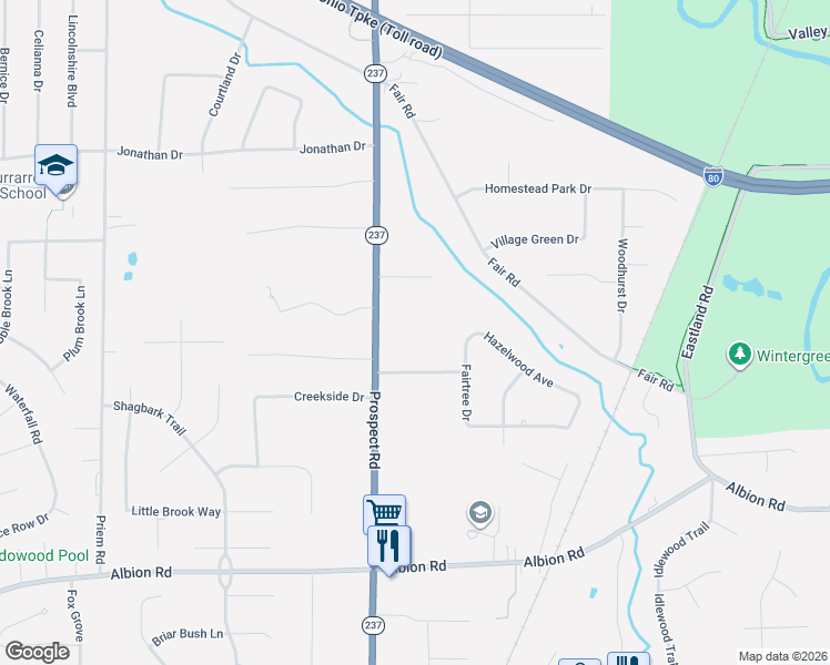 map of restaurants, bars, coffee shops, grocery stores, and more near 9805 Prospect Road in Strongsville
