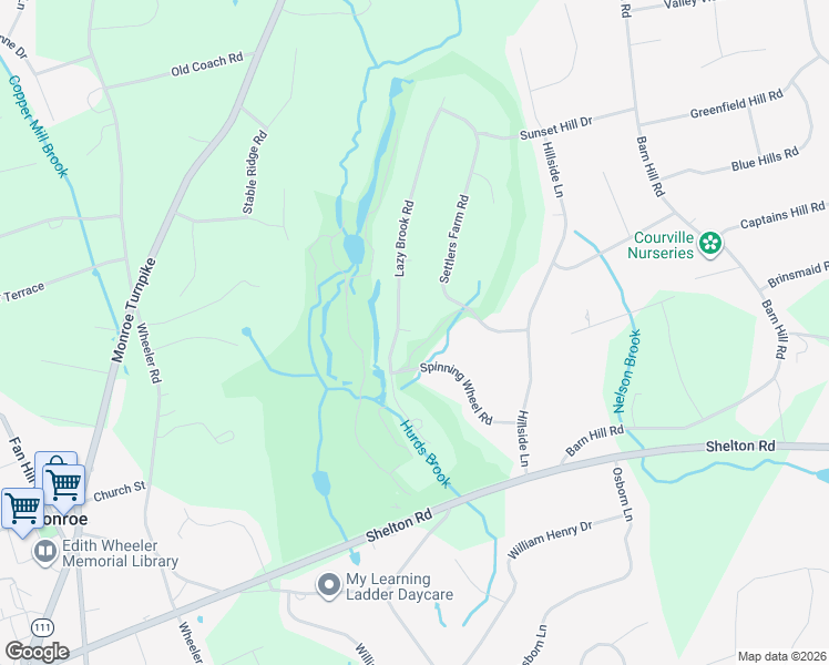 map of restaurants, bars, coffee shops, grocery stores, and more near 58 Lazy Brook Road in Monroe