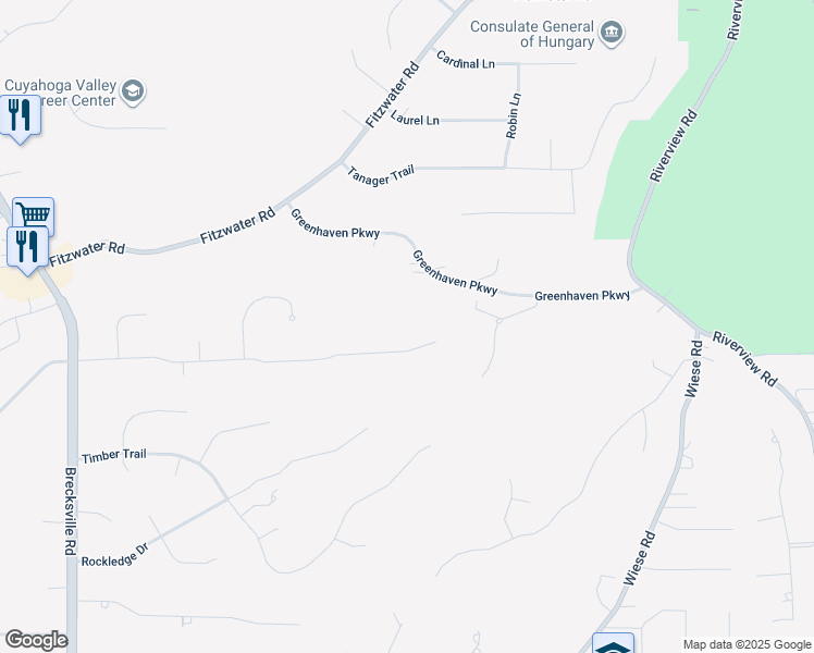 map of restaurants, bars, coffee shops, grocery stores, and more near 10375 Whitewood Road in Brecksville