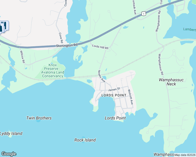 map of restaurants, bars, coffee shops, grocery stores, and more near 19 Lindberg Road in Stonington