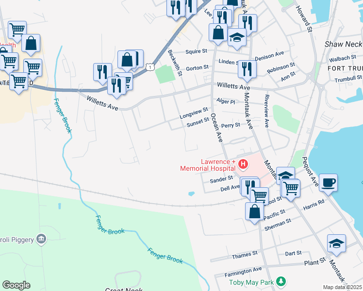 map of restaurants, bars, coffee shops, grocery stores, and more near 89 Viets Street in New London
