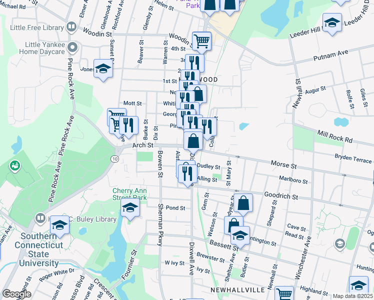 map of restaurants, bars, coffee shops, grocery stores, and more near 930 Dixwell Avenue in Hamden