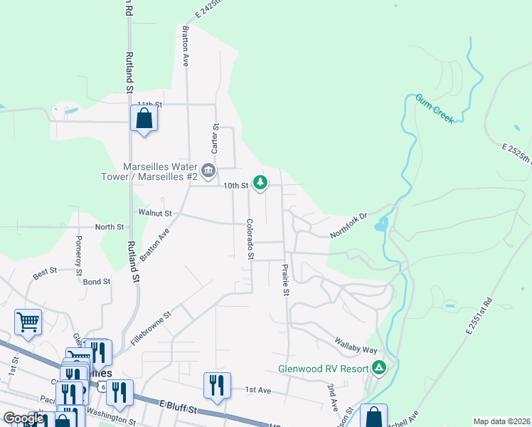 map of restaurants, bars, coffee shops, grocery stores, and more near 915 Colorado Street in Marseilles