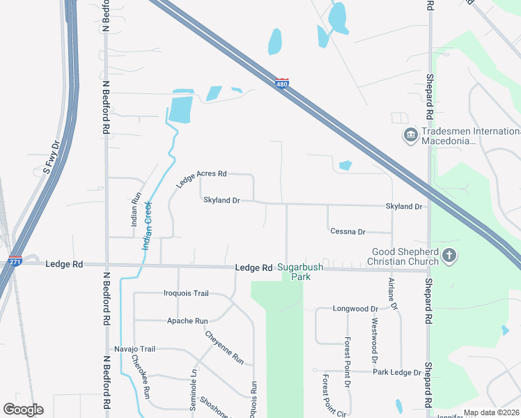 map of restaurants, bars, coffee shops, grocery stores, and more near 9638 Ledge Acres Road in Macedonia