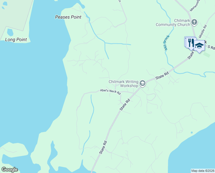 map of restaurants, bars, coffee shops, grocery stores, and more near 17 Abel's Neck Road in Chilmark