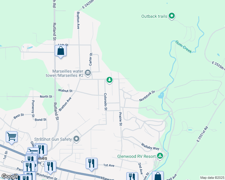 map of restaurants, bars, coffee shops, grocery stores, and more near 921 Andrew Lane in Marseilles